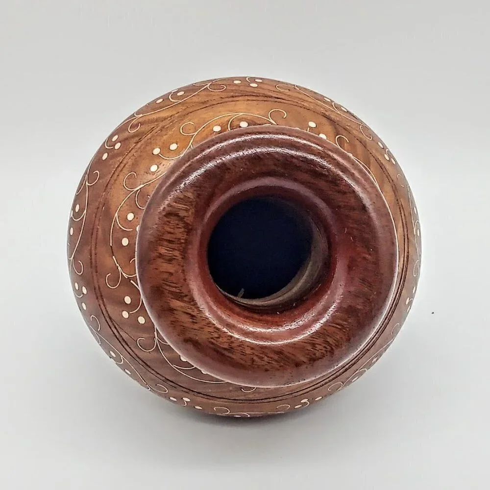 Hand-Turned 6-Inch Decorated Wood Vase